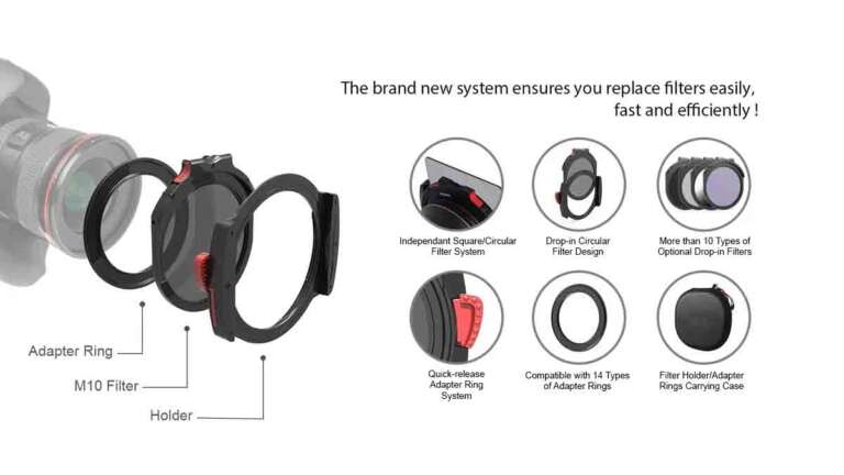 Ikan Haida M10 Pro 100mm Filter Holder System with drop in circular polarizer CPL and 4 adapter rings