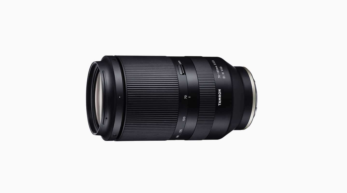 Tamron 70-180mm F2-8 Di III VXD telephoto zoom lens for Sony E-mount Full Frame mirrorless cameras with new autofocus motor, large aperture, snall minimum focus distance, and large maximum magnification ratio
